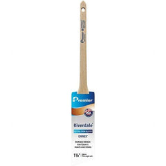 Premier Paint Roller - 1-1/2" Tapered Nylon Trim Brush - 2-3/16" Bristle Length, 7" Wood Sash Handle - Exact Industrial Supply
