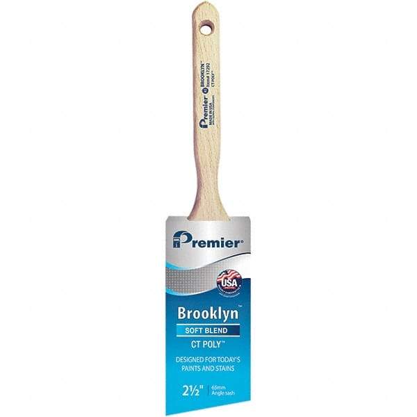 Premier Paint Roller - 2-1/2" Tapered Polyester Angular Brush - 2-15/16" Bristle Length, 7-1/2" Wood Sash Handle - Exact Industrial Supply