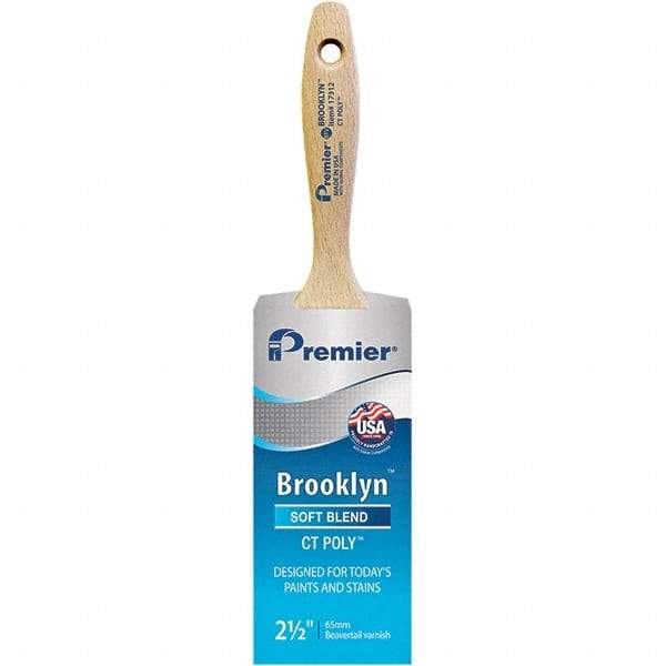 Premier Paint Roller - 2-1/2" Tapered Polyester Varnish Brush - 2-15/16" Bristle Length, 5-1/2" Wood Beavertail Handle - Exact Industrial Supply