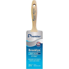 Premier Paint Roller - 2-1/2" Tapered Polyester Varnish Brush - 2-15/16" Bristle Length, 5-1/2" Wood Beavertail Handle - Exact Industrial Supply