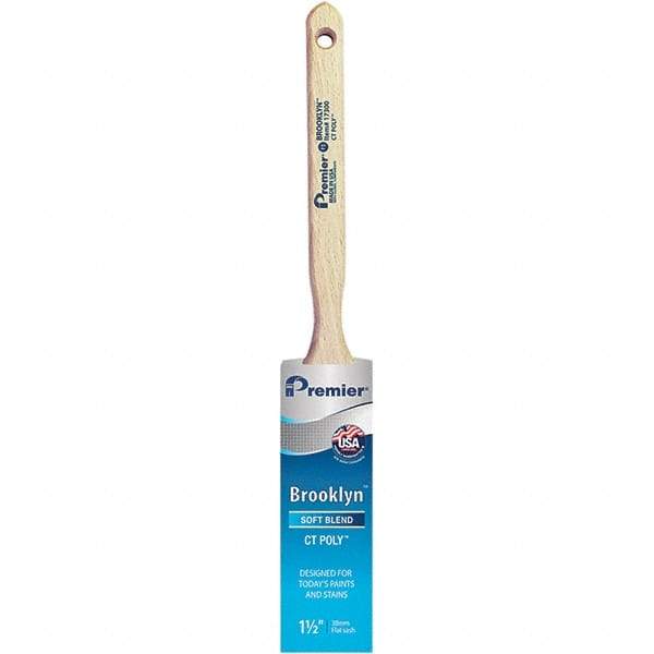 Premier Paint Roller - 1-1/2" Tapered Polyester Sash Brush - 2-7/16" Bristle Length, 7" Wood Sash Handle - Exact Industrial Supply