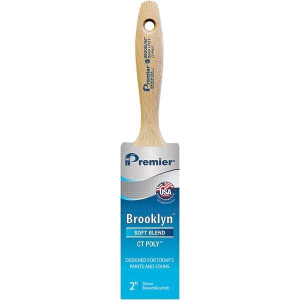 Premier Paint Roller - 2" Tapered Polyester Varnish Brush - 2-11/16" Bristle Length, 5-1/4" Wood Beavertail Handle - Exact Industrial Supply