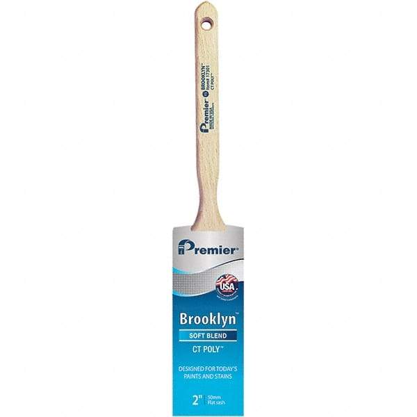 Premier Paint Roller - 2" Tapered Polyester Sash Brush - 2-11/16" Bristle Length, 7" Wood Sash Handle - Exact Industrial Supply