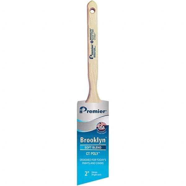 Premier Paint Roller - 2" Tapered Polyester Angular Brush - 2-11/16" Bristle Length, 7" Wood Sash Handle - Exact Industrial Supply
