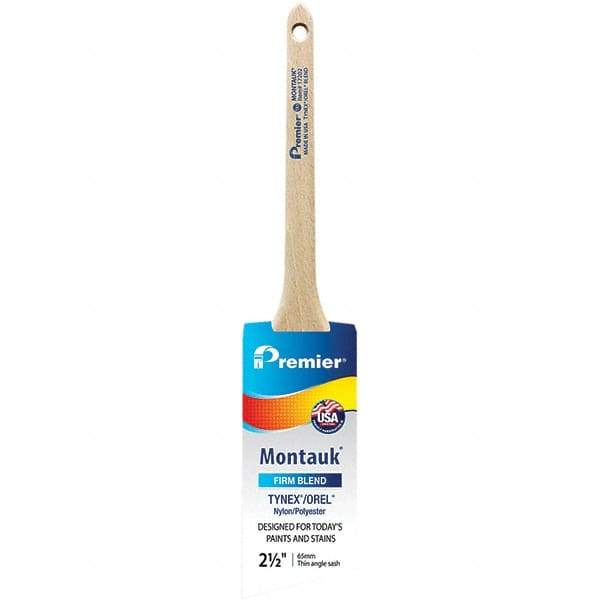 Premier Paint Roller - 2-1/2" Tapered Nylon/Polyester Trim Brush - 2-11/16" Bristle Length, 8" Wood Sash Handle - Exact Industrial Supply
