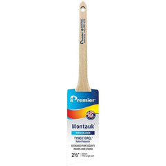 Premier Paint Roller - 2-1/2" Tapered Nylon/Polyester Trim Brush - 2-11/16" Bristle Length, 8" Wood Sash Handle - Exact Industrial Supply