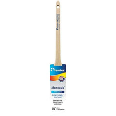 Premier Paint Roller - 1-1/2" Tapered Nylon/Polyester Trim Brush - 2-3/16" Bristle Length, 7" Wood Sash Handle - Exact Industrial Supply