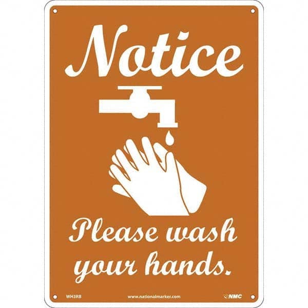 NMC - "Notice - Please Wash Your Hands", 10" Wide x 14" High, Rigid Plastic Safety Sign - Exact Industrial Supply