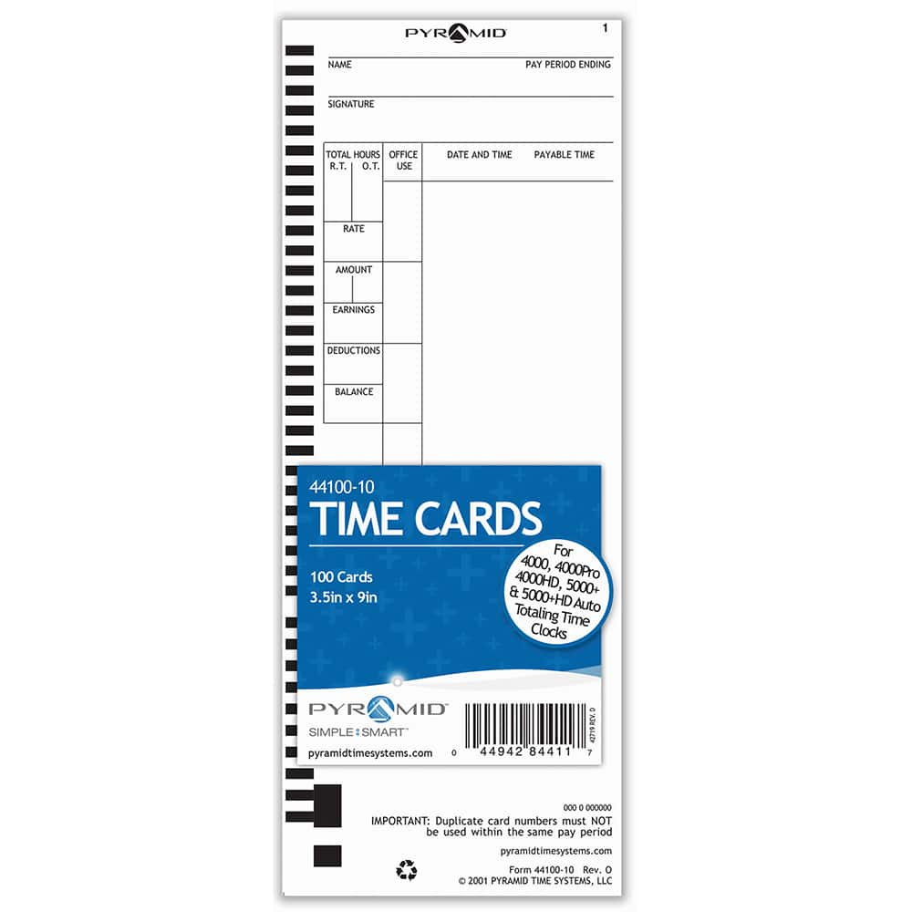 Pyramid - Time Cards & Time Clock Accessories For Use With: Pyramid Time Systems Time Clock models 4000, 400PRO, 4000HD, 400PROK, 5000, 5000HD Height (Inch): 4-5/16 - Exact Industrial Supply