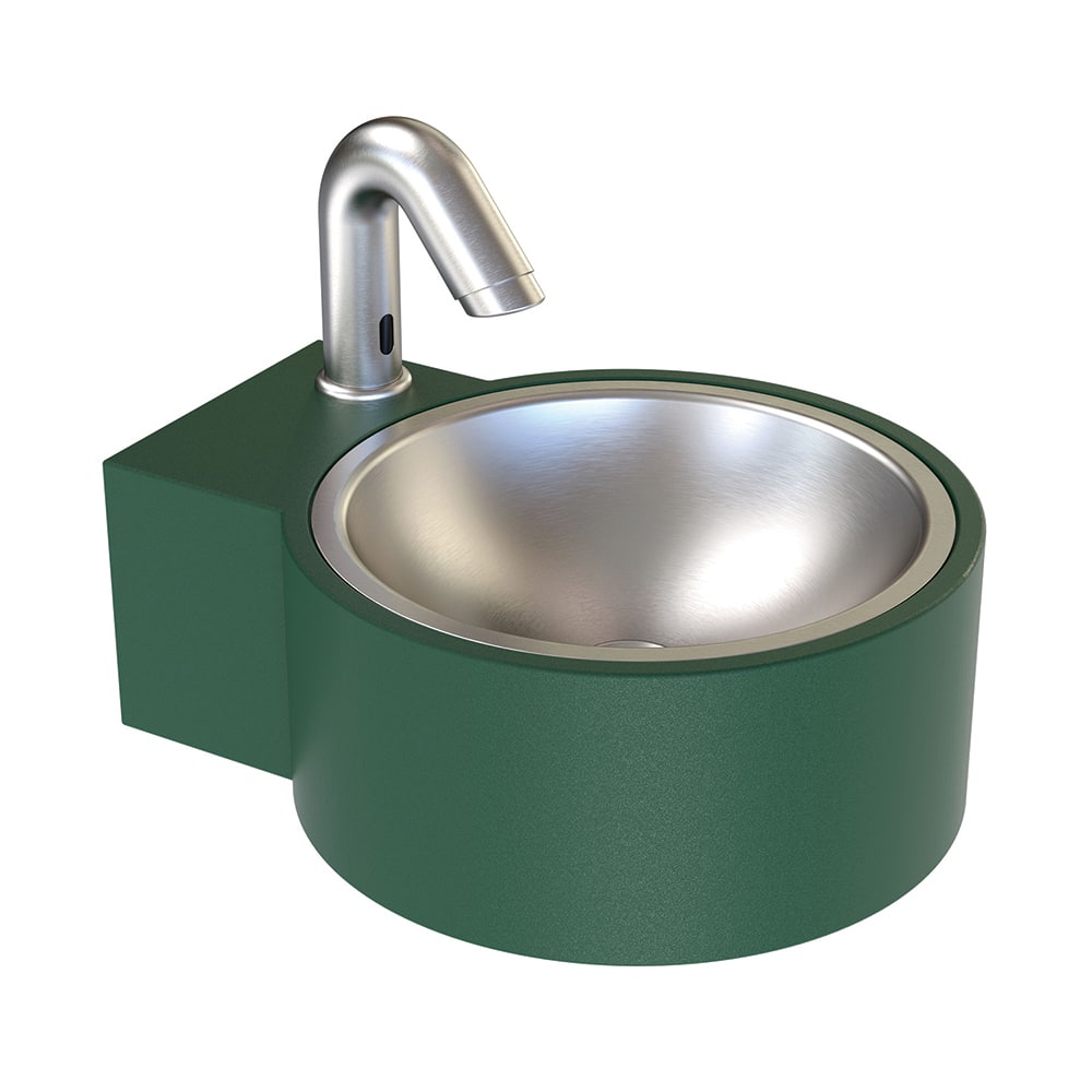 Wash Fountains; Style: Outdoor; Drain Type: Floor Outlet; Diameter (Inch): 30; 30 in; GPM: 0.50; Material Grade: Galvannealed; 304 Stainless; Bowl Depth: 3.5; Height (Floor to Rim): 33.75; Type: Pedestal Mounted; Floor Outlet; Overall Diameter: 30 in; Dra