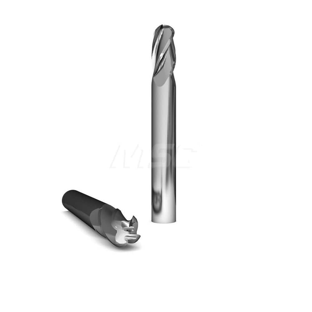 Ball End Mill: 0.0938″ Dia, 4 Flute, Solid Carbide 1-1/2″ OAL, 1/8″ Shank Dia, 30 ° Helix, Uncoated, Single End, Series 237