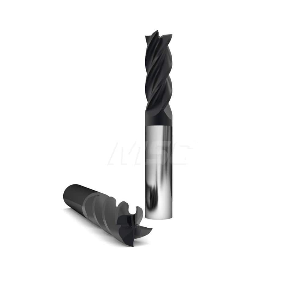 Square End Mill: 1/8'' Dia, 1/4'' LOC, 1/8'' Shank Dia, 2'' OAL, 4 Flutes, Solid Carbide Single End, AlCrO-MAX Finish, Upcut Flute, 37 ™ Variable Helix, Centercutting, RH Cut, RH Flute, Series 260