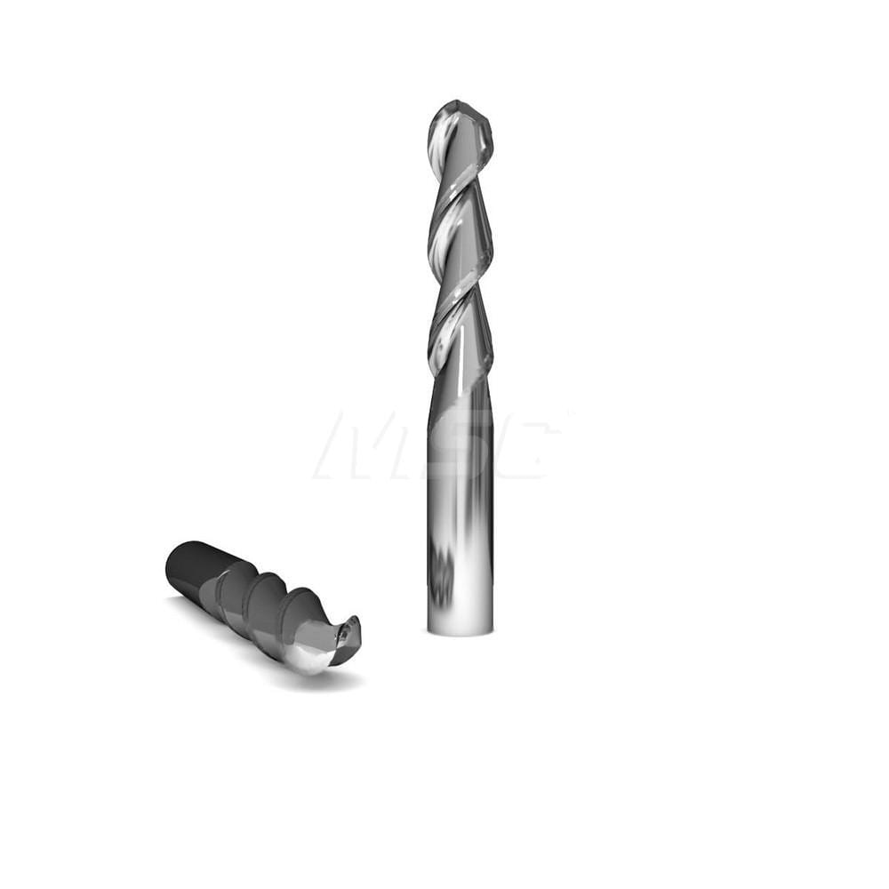 Ball End Mill: 0.1875″ Dia, 2 Flute, Solid Carbide 2″ OAL, 3/16″ Shank Dia, 45 ° Helix, ZrN Coated, Single End, Series 2015