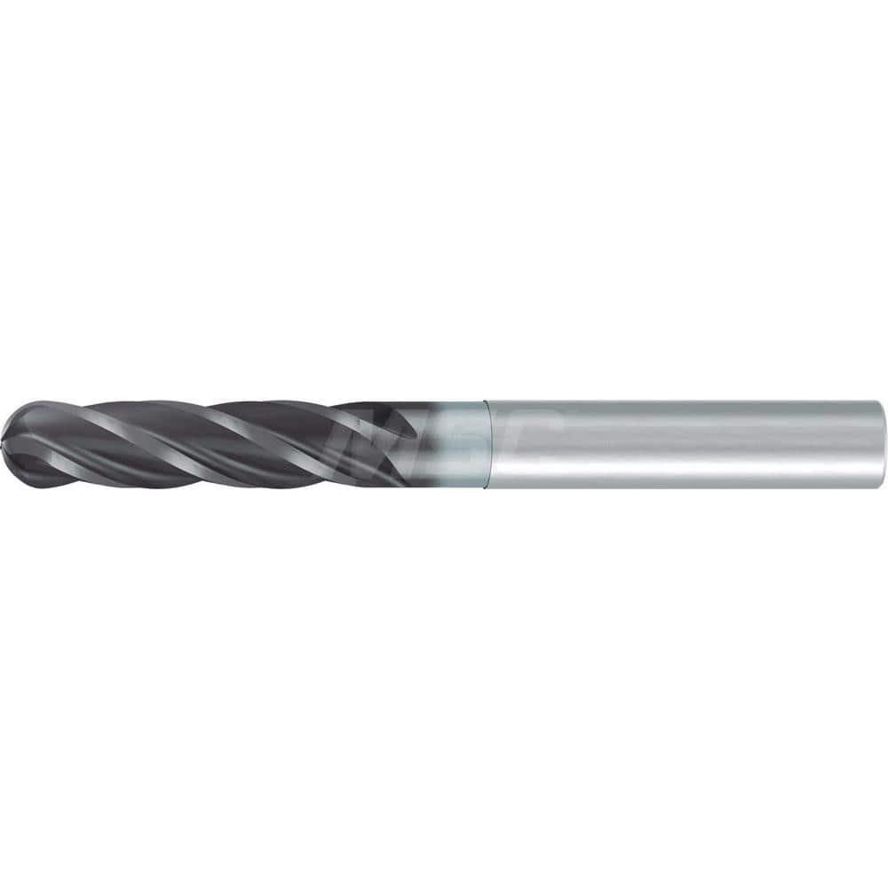 Ball End Mill: 0.5″ Dia, 2″ LOC, 4 Flute, Solid Carbide 4″ OAL, 1/2″ Shank Dia, 35 & 38 ° Helix, AlCr Coated, Single End, Series 3900L