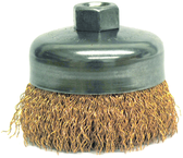 4" Crimped Wire Cup Brush - .020 Bronze; 5/8-11 A.H. - Non-Sparking Wire Wheel - Exact Industrial Supply