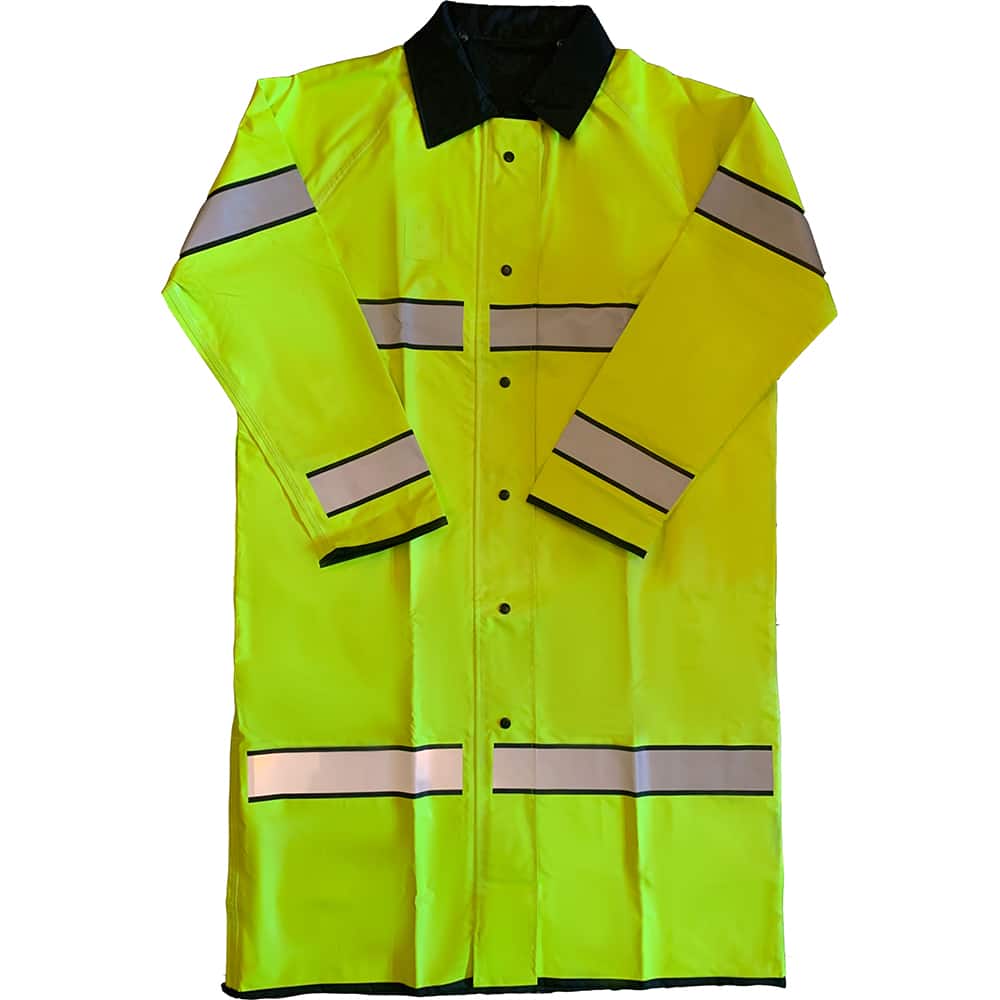 Louisiana Professional Wear - Rain & Chemical Wear; Garment Style: Coat ; Garment Type: High Visibility; Rain; Waterproof ; Material: Polyurethane/Nylon ; Size: Medium ; Color: Fluorescent Yellow/Black ; Certification Type: ANSI/ISEA 107-2015 Type P Clas - Exact Industrial Supply