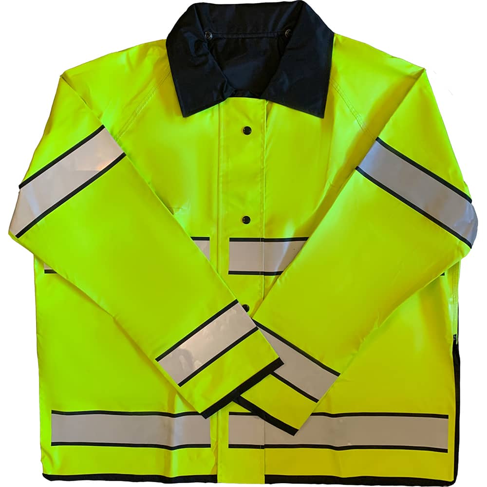 Louisiana Professional Wear - Rain & Chemical Wear; Garment Style: Rain Jacket ; Garment Type: High Visibility; Rain; Waterproof ; Material: Polyurethane/Nylon ; Size: 3X-Large ; Color: Fluorescent Yellow/Black ; Certification Type: ANSI/ISEA 107-2015 Ty - Exact Industrial Supply