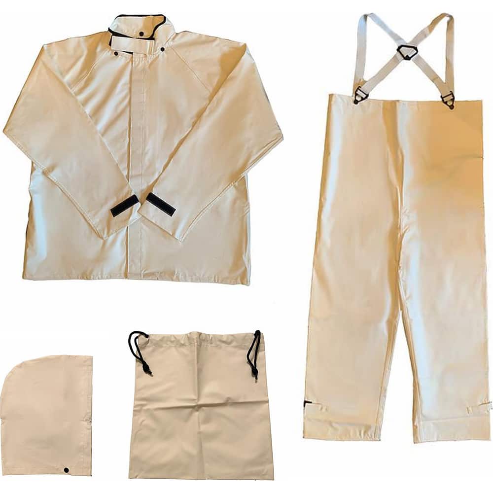 Louisiana Professional Wear - Rain & Chemical Wear; Garment Style: Coverall ; Garment Type: Chemical Resistant; Flame Resistant; Waterproof; Rain ; Material: PVC/Nylon ; Size: 5X-Large ; Color: White ; Certification Type: ASTM D6413; ASTM F903 - Exact Industrial Supply