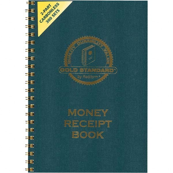 Business Notebook: 300 Sheets, Four Forms Down Page Ruled Gold & Navy Blue Cover