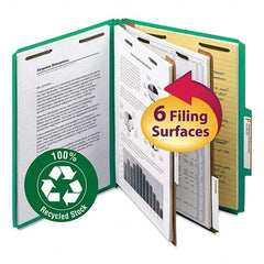 SMEAD - File Folders, Expansion Folders & Hanging Files Folder/File Type: Classification Folders with Tob Tab Fastener Color: Green - Exact Industrial Supply