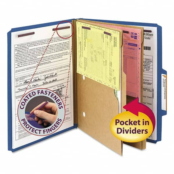 SMEAD - File Folders, Expansion Folders & Hanging Files Folder/File Type: Classification Folders with Tob Tab Fastener Color: Blue - Exact Industrial Supply