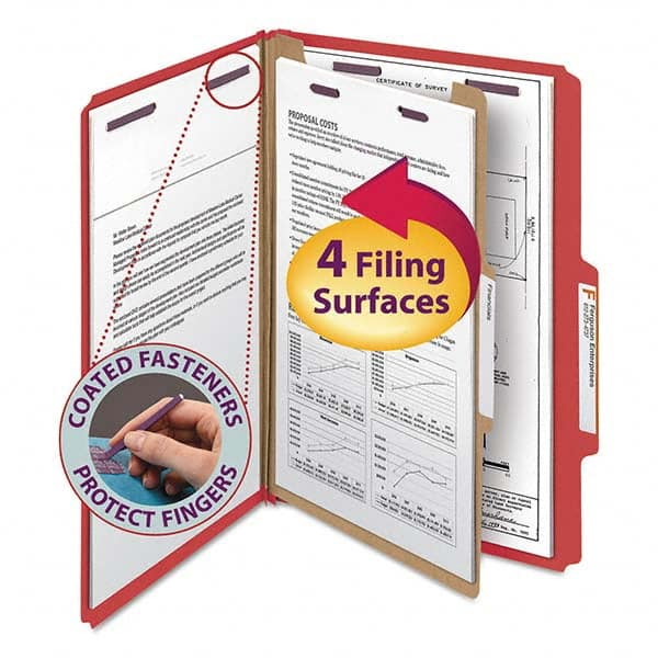 SMEAD - File Folders, Expansion Folders & Hanging Files Folder/File Type: Classification Folders with Tob Tab Fastener Color: Red - Exact Industrial Supply