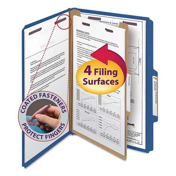 SMEAD - File Folders, Expansion Folders & Hanging Files Folder/File Type: Classification Folders with Tob Tab Fastener Color: Blue - Exact Industrial Supply