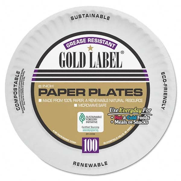 AJM Packaging Corporation - Coated Paper Plates, 6", White, Round, 100/Pack - Exact Industrial Supply