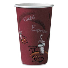 DART - Solo Bistro Design Hot Drink Cups, Paper, 16 oz, Maroon, 1000/Carton - Exact Industrial Supply