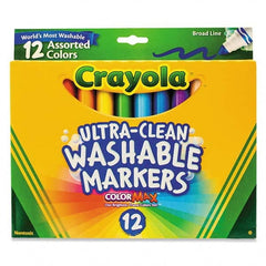 Crayola - Markers & Paintsticks Type: Washable Marker Color: Black; Blue; Blue Lagoon; Brown; Gray; Pink; Green; Orange; Red; Sandy Tan; Violet; Yellow - Exact Industrial Supply