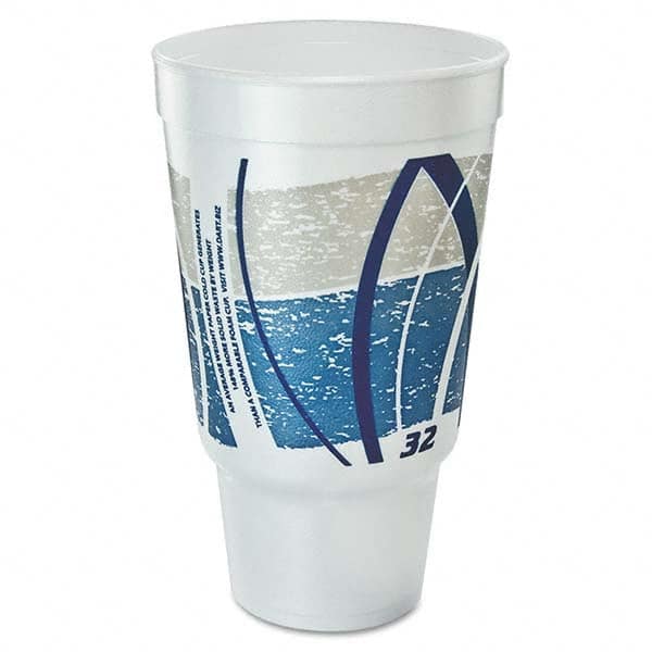 DART - Impulse Hot/Cold Foam Drinking Cup, 32 oz, Flush Fill, Pedestal Base, White/Blue/Gray, 16/Bag, 25 Bags/Carton - Exact Industrial Supply