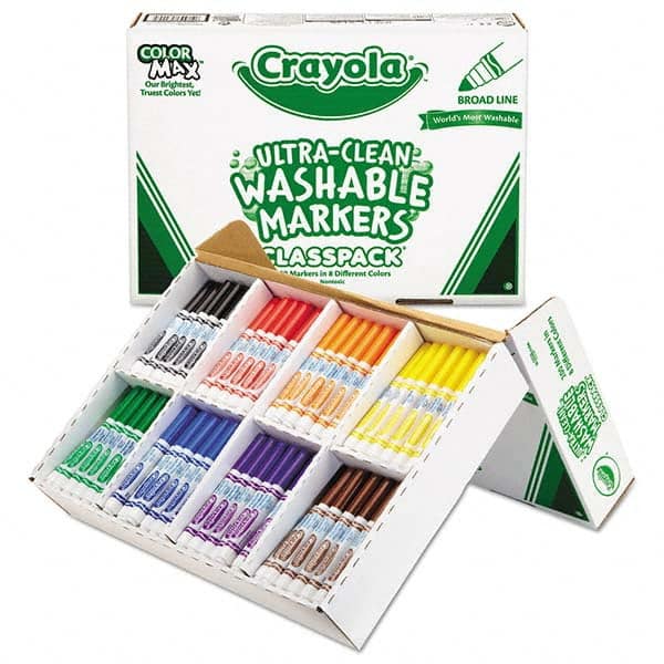 Washable Marker: Black, Blue, Brown, Green, Orange, Red, Violet & Yellow, Water-Based, Broad Point