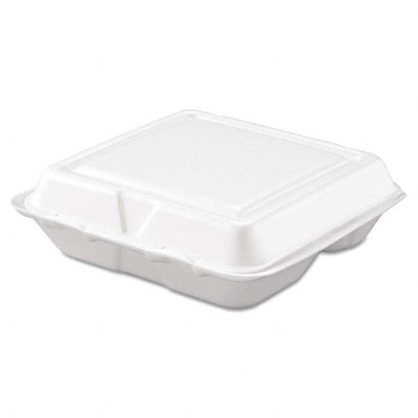 DART - Carryout Food Container, Foam, 3-Comp, White, 8 x 7 1/2 x 2 3/10, 200/Carton - Exact Industrial Supply