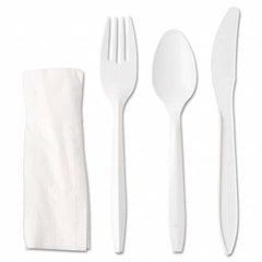 GEN - Wrapped Cutlery Kit, Fork/Knife/Spoon/Napkin, White, 250/Carton - Exact Industrial Supply