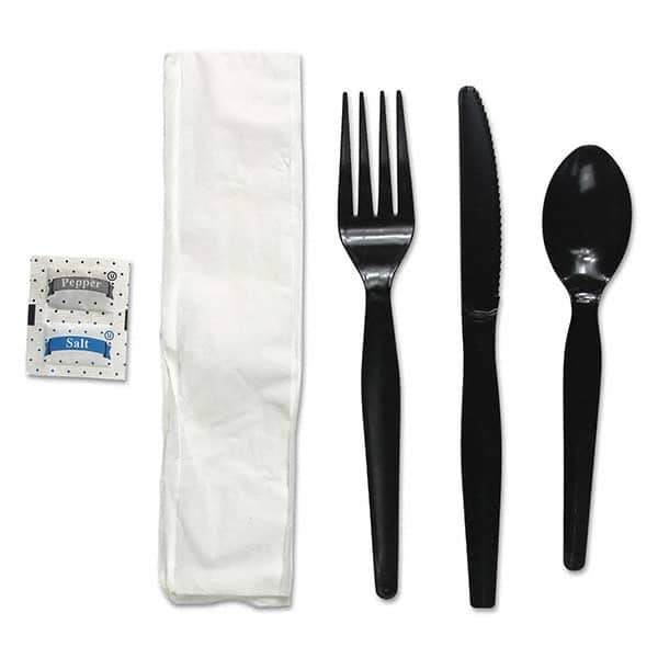 Boardwalk - Six-Piece Cutlery Kit, Condiment/Fork/Knife/Napkin/Spoon, Heavyweight, Black, 250/Carton - Exact Industrial Supply