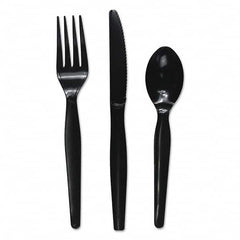 Boardwalk - Three-Piece Cutlery Kit, Fork/Knife/Teaspoon, Heavyweight, Black, 250/Carton - Exact Industrial Supply
