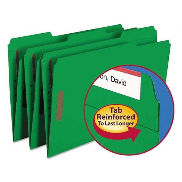 SMEAD - File Folders, Expansion Folders & Hanging Files Folder/File Type: File Folders with Top Tab Fastener Color: Green - Exact Industrial Supply