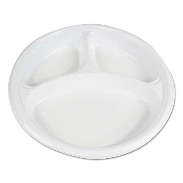 Boardwalk - Hi-Impact Plastic Dinnerware, Plate, 10" Diam, 3 Compartments, White, 500/Carton - Exact Industrial Supply