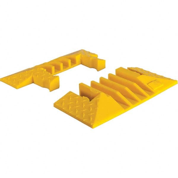Checkers - 1 2-Piece 4-Channel 8' OAL 1-1/4 Max Cable Diam Yellow On Floor Cable Cover - Exact Industrial Supply