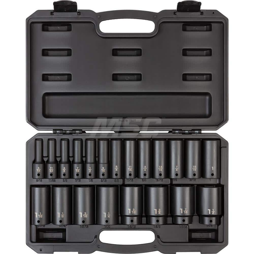 Socket Set: 1/2″ Drive 5/16 to 1-1/2″ Socket, 6 Point