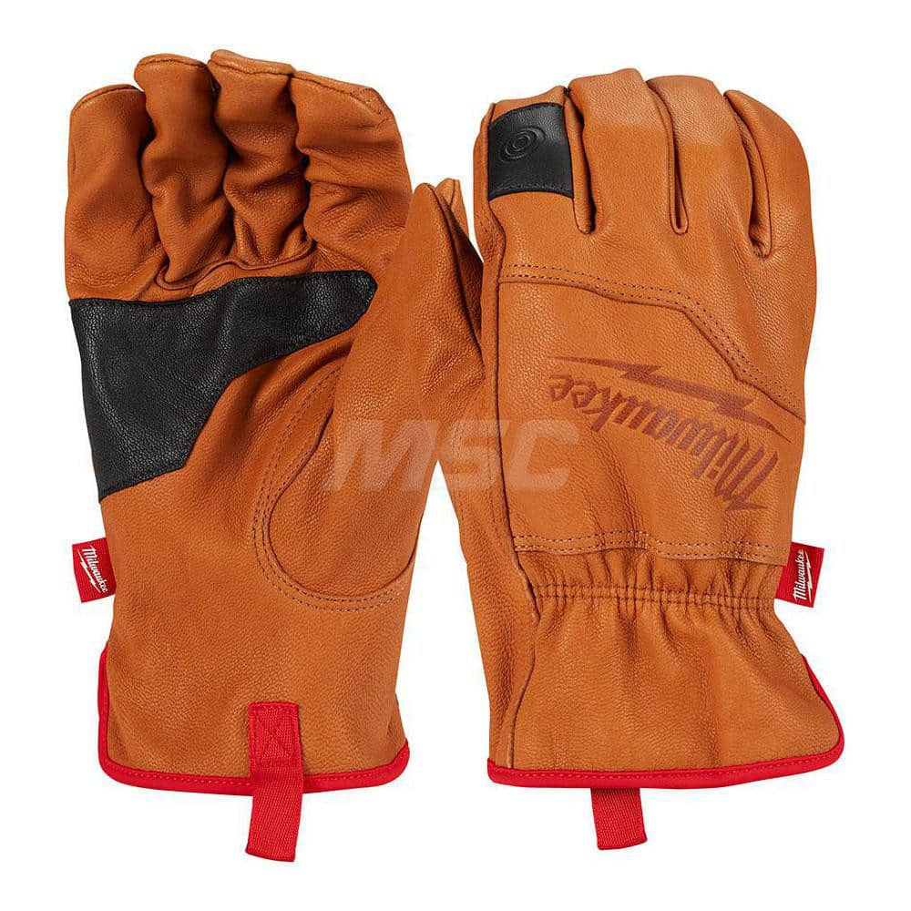 General Purpose Gloves: Size L, Leather-Lined Brown, Smooth Grip