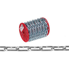 Campbell - Weldless Chain; Type: Straight Link Coil Chain ; Load Capacity (Lb.): 520.000 ; Trade Size: #2/0 ; Chain Diameter (Decimal Inch): 0.1800 ; Finish/Coating: Zinc ; Inside Length (Decimal Inch): 1.2900 - Exact Industrial Supply