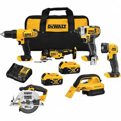 DeWALT - Cordless Tool Combination Kits Voltage: 20 Tools: 1/2" Drill/Driver; 1/4" Impact Driver; Wet-Dry Vacuum; Work Light; 6-1/2" Circular Saw; Oscillating Multi-Tool - Exact Industrial Supply