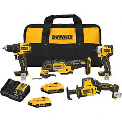 DeWALT - Cordless Tool Combination Kits Voltage: 20 Tools: 1/2" Drill/Driver; 1/4" Impact Driver; Reciprocating Saw; Oscillating Multi-Tool - Exact Industrial Supply