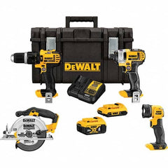 DeWALT - Cordless Tool Combination Kits Voltage: 20 Tools: Hammer Drill; 1/4" Impact Driver; 6-1/2" Circular Saw; Work Light - Exact Industrial Supply