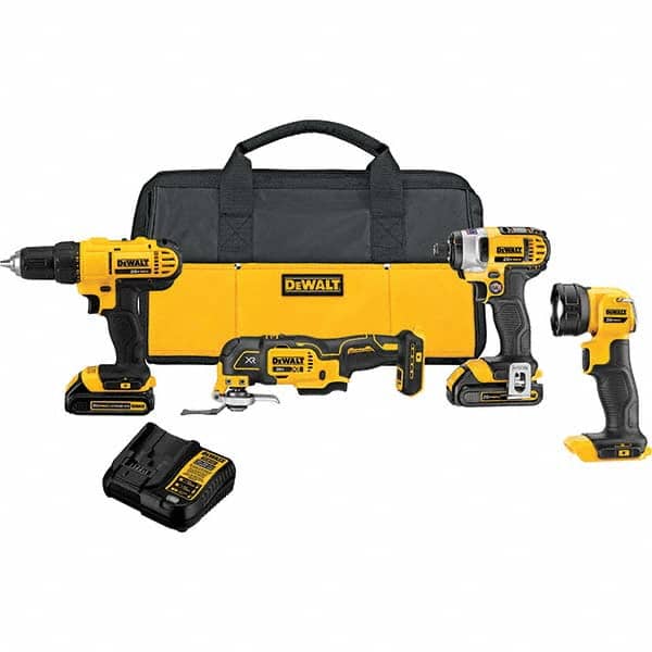 DeWALT - Cordless Tool Combination Kits Voltage: 20 Tools: 1/2" Drill/Driver; 1/4" Impact Driver; Work Light; Oscillating Multi-Tool - Exact Industrial Supply
