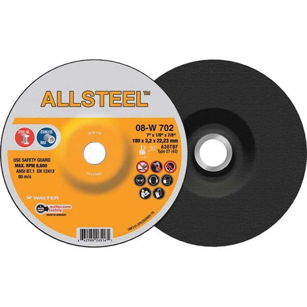 WALTER Surface Technologies - Depressed-Center Wheels Wheel Diameter (Inch): 7 Wheel Thickness (Inch): 1/8 - Exact Industrial Supply