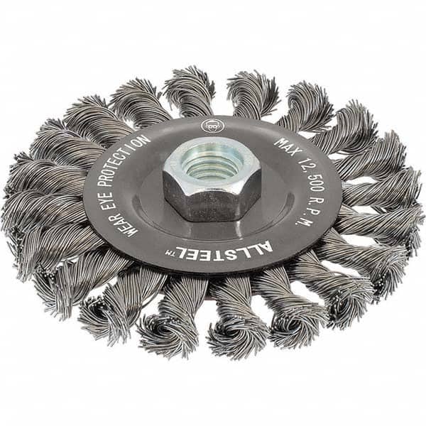 WALTER Surface Technologies - 6" OD, 5/8-11 Arbor Hole, Knotted Steel Wheel Brush - Exact Industrial Supply
