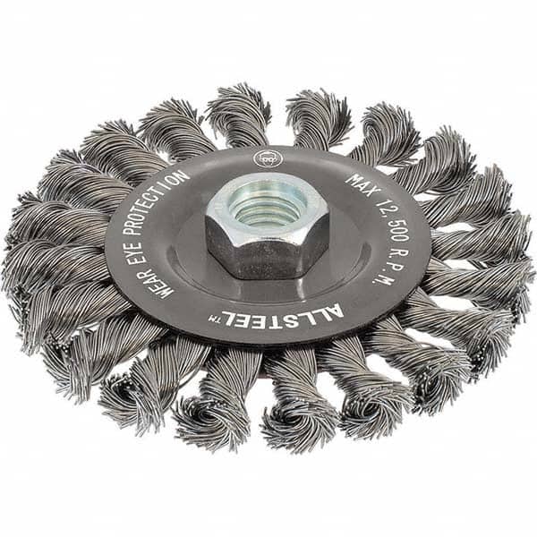 WALTER Surface Technologies - 5" OD, 5/8-11 Arbor Hole, Knotted Steel Wheel Brush - Exact Industrial Supply