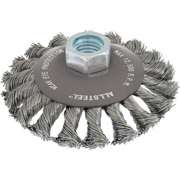 WALTER Surface Technologies - 5" OD, 5/8-11 Arbor Hole, Knotted Steel Wheel Brush - Exact Industrial Supply